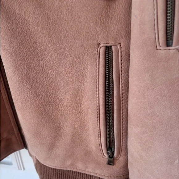 Roundtree & Yorke Tan Leather Lined Zip Front Bomber Jacket Thrashed Large - Picture 8 of 16